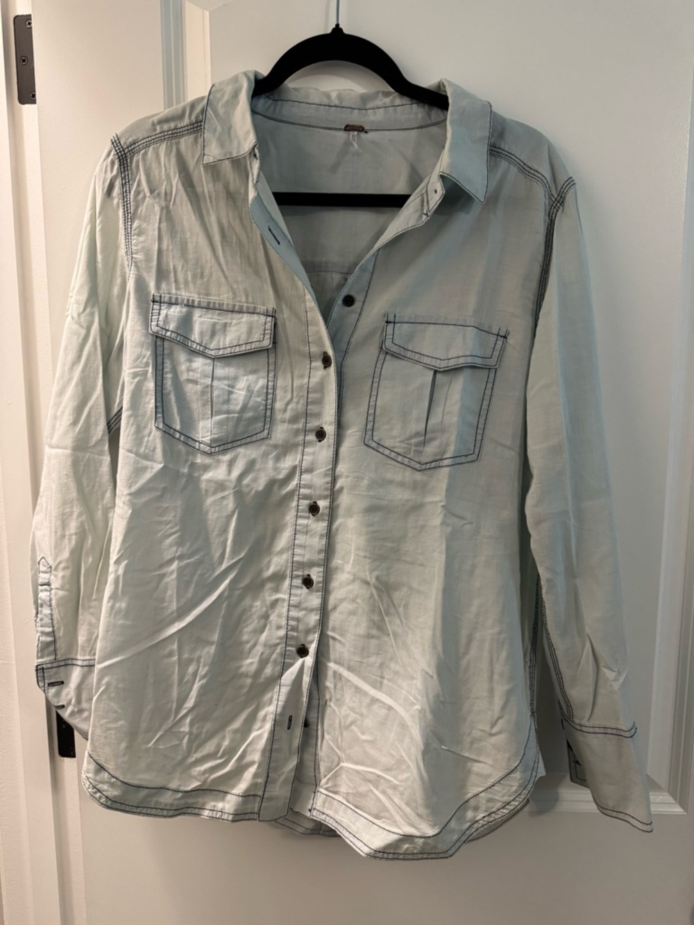 Free People Pale Blue Casual Button-Down Shirt Small